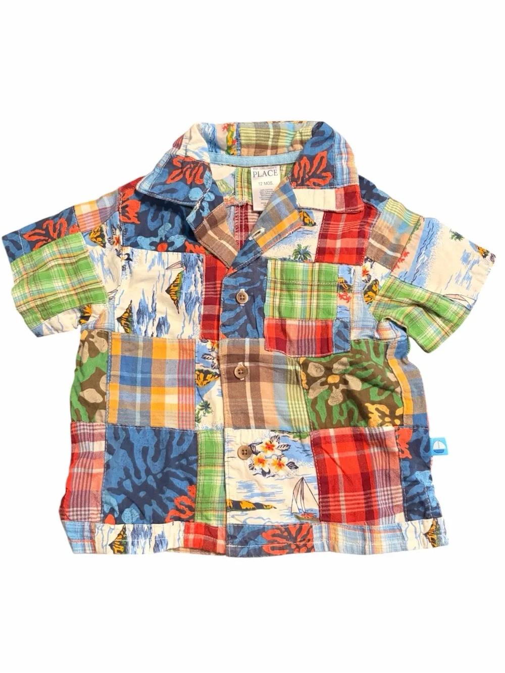 Vintage The Children's Place Multi-Color Patchwork Short Sleeve Shirt